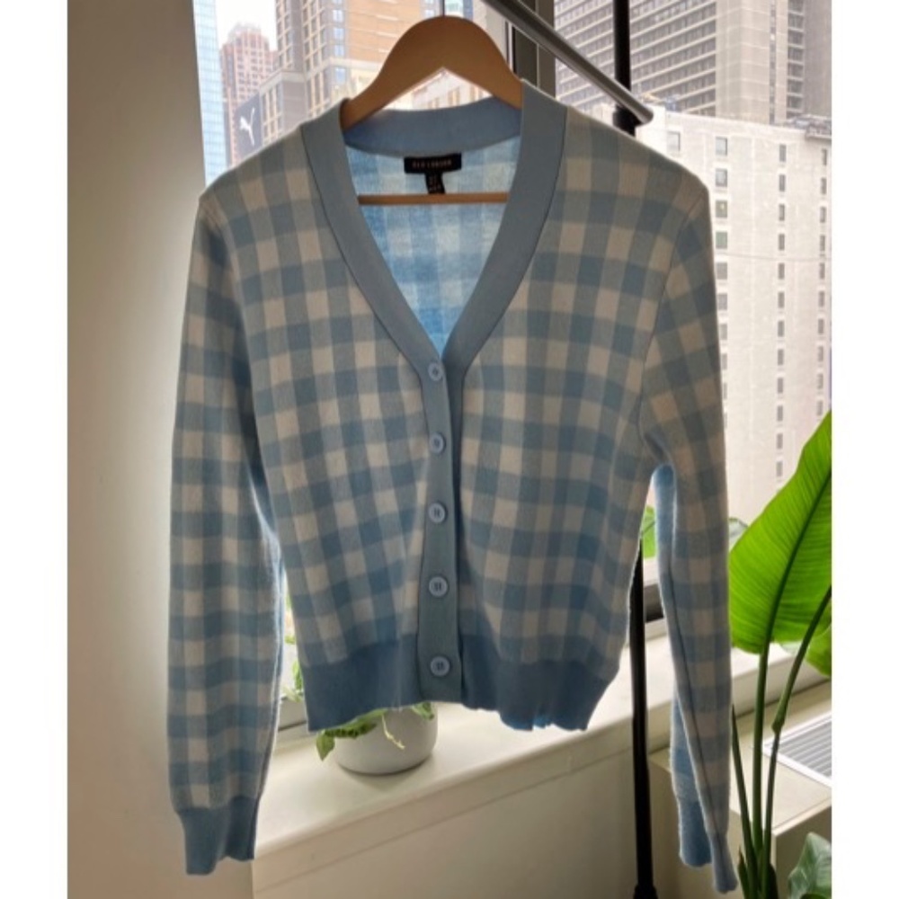 QED London Blue Gingham Cardigan Size S
